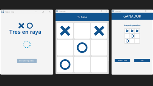 Imagen del juego de tres en raya desarrollado con java